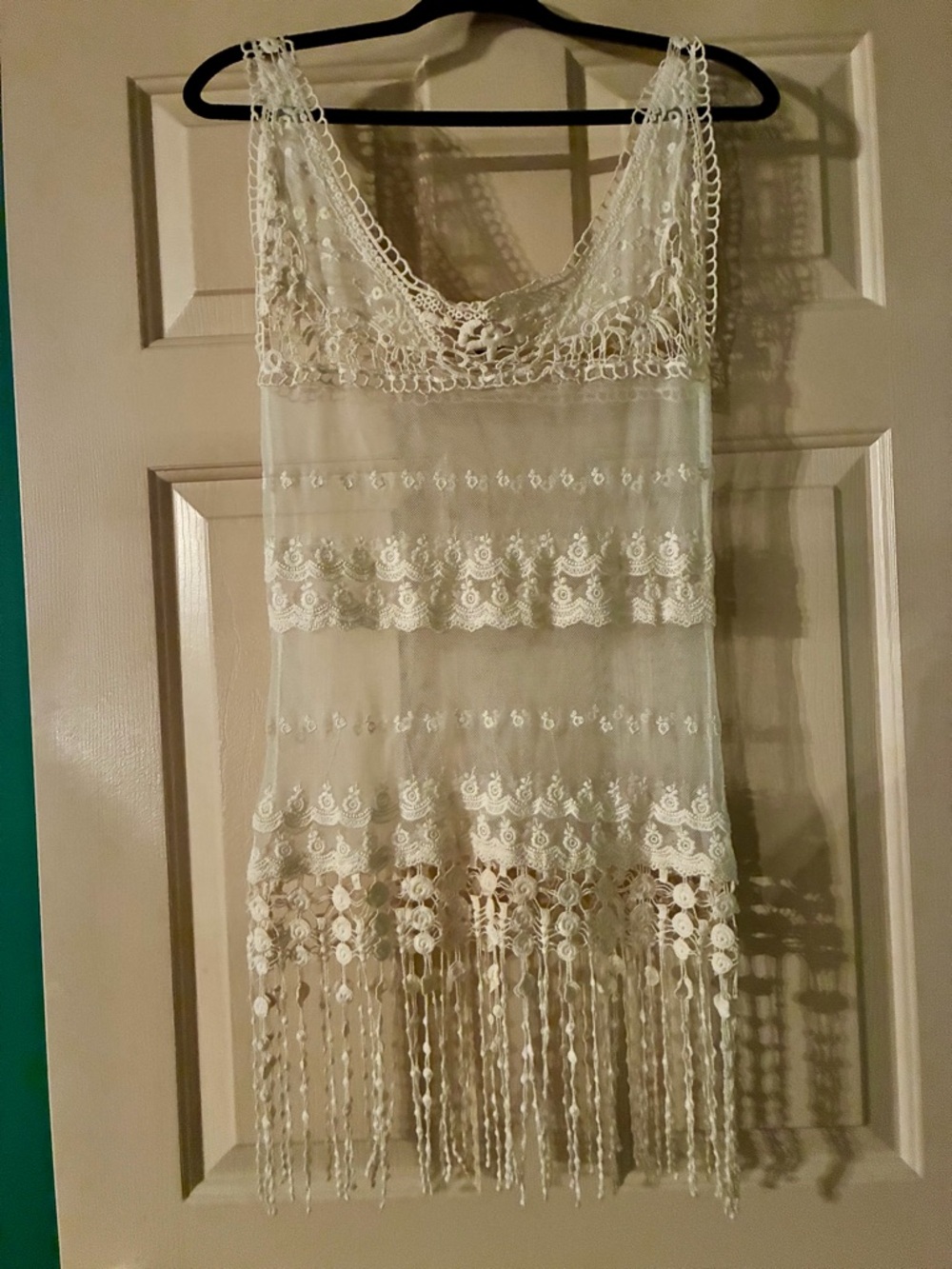 Ivory Crochet Lace Fringe top/Cover up